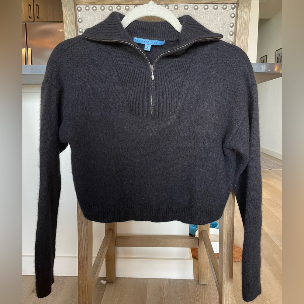 ANTONIO MELANI 100% Cashmere Black Cropped Quarter Zip Sweater